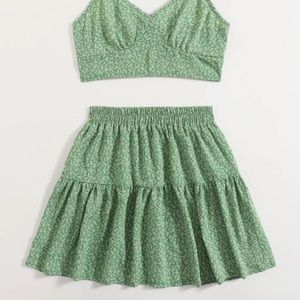 Green floral skirt set